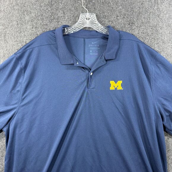 Nike Michigan Wolverines Polo Shirt Men's XXL Navy Blue Gold Dri-Fit - Picture 2 of 8